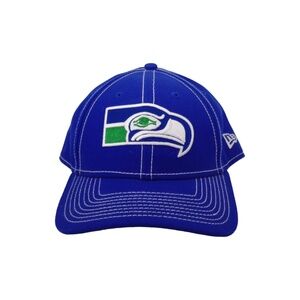 New Era Seattle Seahawks Hat Cap 9Forty NFL Adjustable Blue With White Stitching